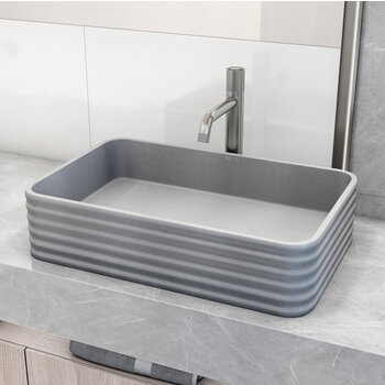 Vigo 21'' Modern Gray Concreto Stone Rectangular Fluted Bathroom Vessel Sink, Angle View