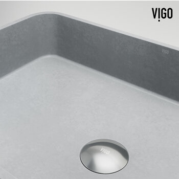 Vigo 21'' Modern Gray Concreto Stone Rectangular Fluted Bathroom Vessel Sink, Close Up View