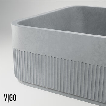 Vigo Modern Gray Concreto Stone Rectangular Fluted Bathroom Vessel Sink, Close Up Bowl View