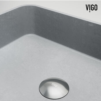 Vigo 18'' Modern Gray Concreto Stone Rectangular Fluted Bathroom Vessel Sink, Close Up View