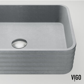 Vigo 18'' Modern Gray Concreto Stone Rectangular Fluted Bathroom Vessel Sink, Close Up View