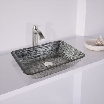Vigo Rectangular Glass Vessel Bathroom Sink in Titanium, 18-1/8" W x 13" D x 4-1/8" H
