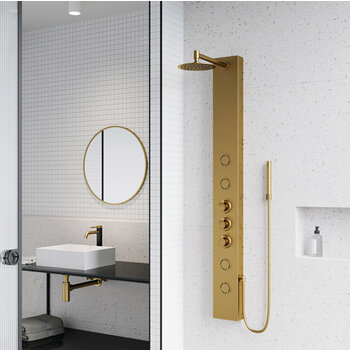 Vigo Shower Massage Panel in Matte Brushed Gold, Installed View