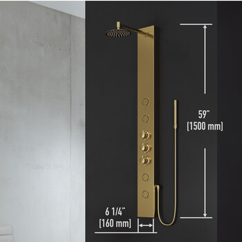 Vigo Shower Massage Panel in Matte Brushed Gold, Dimensions