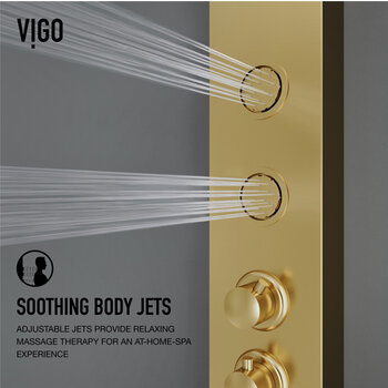 Vigo Shower Massage Panel in Matte Brushed Gold, Body Jet Info