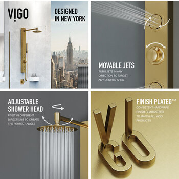 Vigo Shower Massage Panel in Matte Brushed Gold, Design in NY
