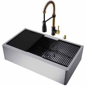 36'' Sink w/ Brant Faucet in Matte Brushed Gold and Matte Black