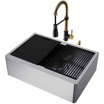 30'' Sink w/ Brant Faucet in Matte Brushed Gold and Matte Black