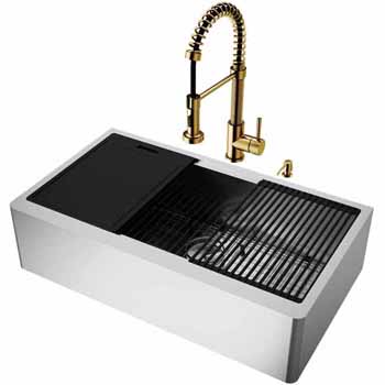 36'' Sink w/ Edison Faucet in Matte Gold