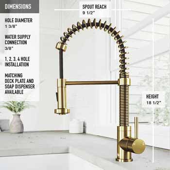 Edison Faucet in Matte Brushed Gold Dimensions