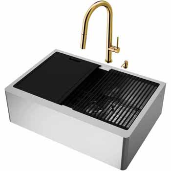 30'' Sink w/ Greenwich Faucet in Matte Gold