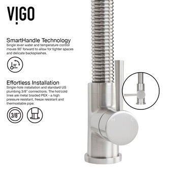 Vigo MatteStone™ Collection 33'' All-In-One White Brant Stainless Steel Faucet, Grid, Soap Dispenser Smart Handle Technology