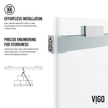 Vigo Houston 60'' W x 76'' H Frameless Sliding Shower Door in Chrome Hardware, Effortless Installation