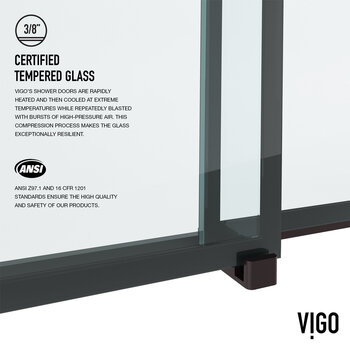 Vigo Houston 60" W x 66" H Frameless Sliding Tub Door with Grid Pattern in Matte Brushed Gold Hardware, Tempered Glass Info