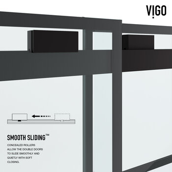 Vigo Houston 60" W x 66" H Frameless Sliding Tub Door with Grid Pattern in Matte Brushed Gold Hardware, Smooth Sliding