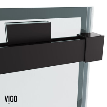 Vigo Houston 60" W x 66" H Frameless Sliding Tub Door with Grid Pattern in Matte Brushed Gold Hardware, Smooth Sliding Close Up View