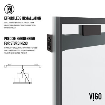 Vigo Houston 60" W x 76" H Frameless Sliding Shower Door with Grid Pattern in Matte Black Hardware, Effortless Installation