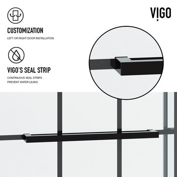Vigo Houston 60" W x 76" H Frameless Sliding Shower Door with Grid Pattern in Matte Black Hardware, Seal Strip 