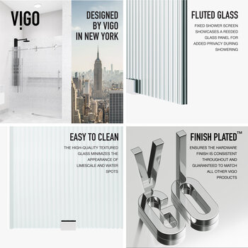 Vigo Elan 60'' W x 74'' H Frameless Left Sliding Shower Door in Chrome Hardware with Fluted Glass, Fluted Glass Info