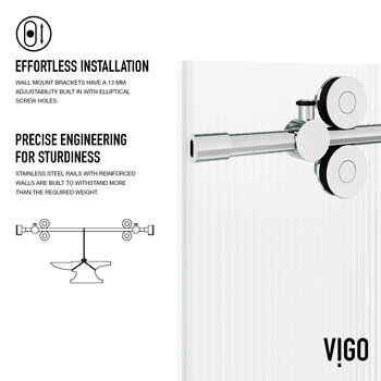 Vigo Elan 60'' W x 74'' H Frameless Left Sliding Shower Door in Chrome Hardware with Fluted Glass, Effortless Installation