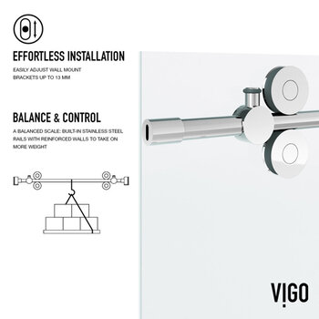Vigo 60'' x 74'' Frameless Sliding Shower Door with Chrome Hardware, Protecglass Laminated Glass, and Handle, Effortless Installation