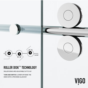 Vigo 60'' x 74'' Frameless Sliding Shower Door with Chrome Hardware, Protecglass Laminated Glass, and Handle, RollerDisk Technology