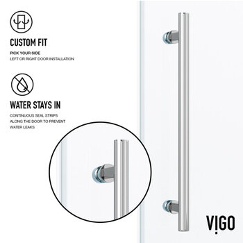 Vigo 60'' x 74'' Frameless Sliding Shower Door with Chrome Hardware, Protecglass Laminated Glass, and Handle, Smart Adjust Info