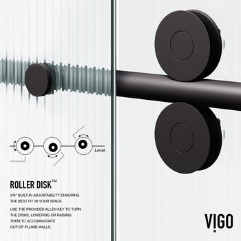 Vigo Elan 60'' W x 66'' H Frameless Left Sliding Tub Door in Matte Black Hardware with Fluted Glass, Roller Disk Info