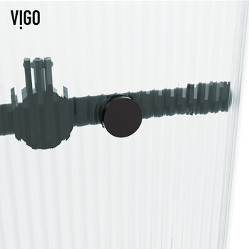 Vigo Elan 60'' W x 66'' H Frameless Left Sliding Tub Door in Matte Black Hardware with Fluted Glass, Hardware Close Up View