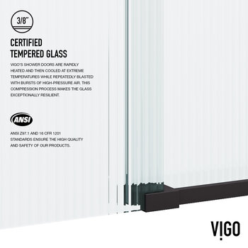 Vigo Elan 60'' W x 66'' H Frameless Left Sliding Tub Door in Matte Black Hardware with Fluted Glass, Tempered Glass Info