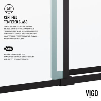 Vigo Elan 60'' W x 74'' H Frameless Sliding Shower Door with Grid Pattern in Matte Black and Matte Black Hardware, Tempered Glass Info