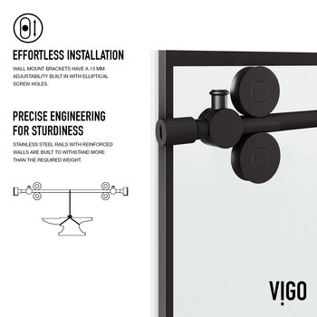 Vigo Elan 60'' W x 74'' H Frameless Sliding Shower Door with Grid Pattern in Matte Black and Matte Black Hardware, Effortless Installation