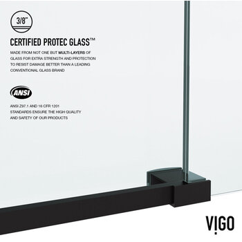 Vigo 60'' x 66'' Frameless Sliding Tub Door with Matte Black Hardware, Protecglass Laminated Glass, and Handle , Protec Glass Info