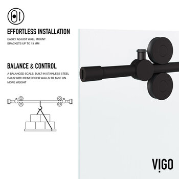 Vigo 60'' x 66'' Frameless Sliding Tub Door with Matte Black Hardware, Protecglass Laminated Glass, and Handle , Effortless Installation