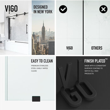 Vigo 60'' x 66'' Frameless Sliding Tub Door with Matte Black Hardware, Protecglass Laminated Glass, and Handle , Design in NY