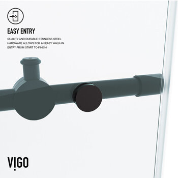 Vigo 60'' x 74'' Frameless Sliding Shower Door with Matte Black Hardware, Protecglass Laminated Glass, and Handle, Easy Entry Info