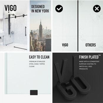 Vigo 60'' x 74'' Frameless Sliding Shower Door with Matte Black Hardware, Protecglass Laminated Glass, and Handle, Easy to Clean Info