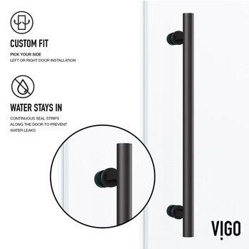 Vigo 60'' x 74'' Frameless Sliding Shower Door with Matte Black Hardware, Protecglass Laminated Glass, and Handle, Custom Fit Info