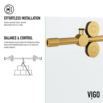 Vigo 60'' x 66'' Frameless Sliding Tub Door with Matte Brushed Gold Hardware, Protecglass Laminated Glass, and Handle , Effortless Installation