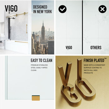 Vigo 60'' x 66'' Frameless Sliding Tub Door with Matte Brushed Gold Hardware, Protecglass Laminated Glass, and Handle , Design in NY