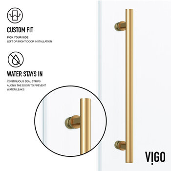 Vigo 60'' x 66'' Frameless Sliding Tub Door with Matte Brushed Gold Hardware, Protecglass Laminated Glass, and Handle , Custom Fit Info