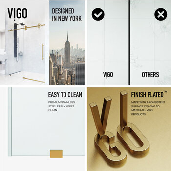 Vigo 60'' x 74'' Frameless Sliding Shower Door with Matte Brushed Gold Hardware, Protecglass Laminated Glass, and Handle, Easy to Clean Info
