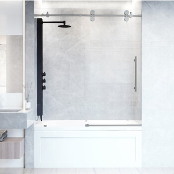 Vigo 60'' x 66'' Frameless Sliding Tub Door with Stainless Steel Hardware, Protecglass Laminated Glass, and Handle , Installed View
