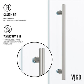 Vigo 60'' x 66'' Frameless Sliding Tub Door with Stainless Steel Hardware, Protecglass Laminated Glass, and Handle , Custom Fit Info
