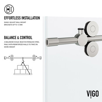 Vigo 60'' x 74'' Frameless Sliding Shower Door with Stainless Steel Hardware, Protecglass Laminated Glass, and Handle, Effortless Installation