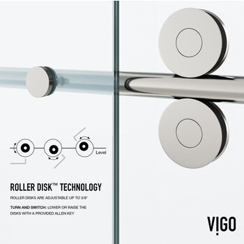Vigo 60'' x 74'' Frameless Sliding Shower Door with Stainless Steel Hardware, Protecglass Laminated Glass, and Handle, RollerDisk Technology