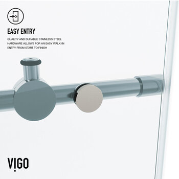Vigo 60'' x 74'' Frameless Sliding Shower Door with Stainless Steel Hardware, Protecglass Laminated Glass, and Handle, Easy Entry Info