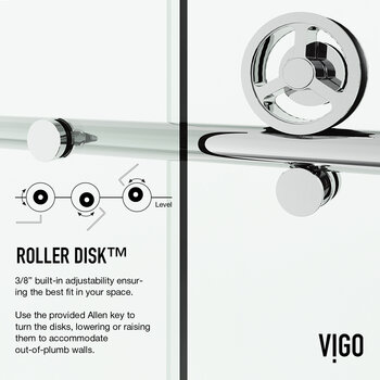 Vigo Elan Cass Collection 60'' x 66'' Clear / Chrome Roller Disk Info