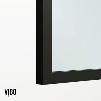 Vigo Meridian 34'' W x 62'' H Fixed Frame Tub Screen in Matte Black with Clear Glass, Frame Close Up View