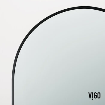 Vigo Arden 34'' W x 78'' H Fixed Arch Frame Shower Screen in Matte Black with Clear Glass, Frame Close Up View